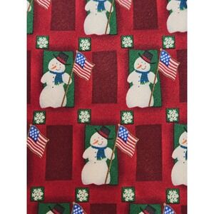 Hallmark Holiday Traditions Red Silk Snowman & Flag Tie 56 3/4" X 3 3/4"